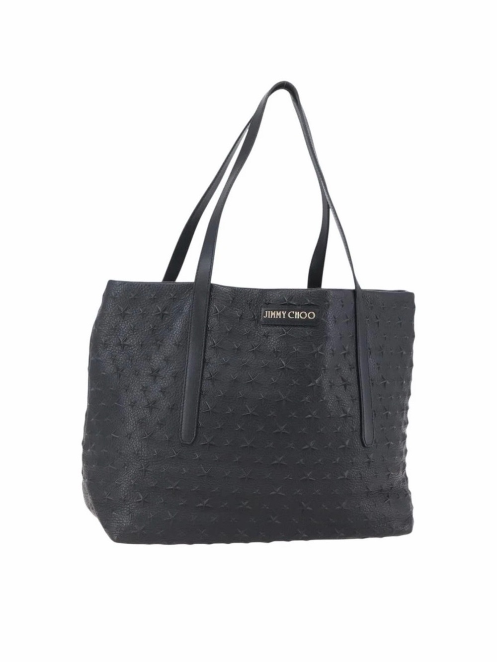 Jimmy Choo Black Star-Textured Leather Tote with Shoulder Straps